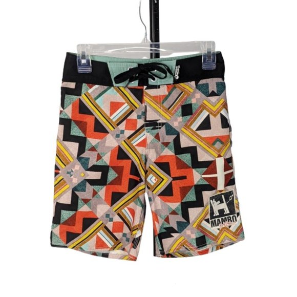 Mambo Other - Mambo Boy's Board Shorts Size 10 Black Orange Geometric Zig Zag Pocket